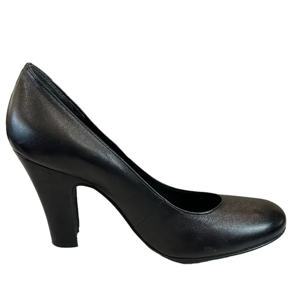 GIANNI Bini black‎ leather highstep rounded toe retro look pumps size 6 - Picture 8 of 8
